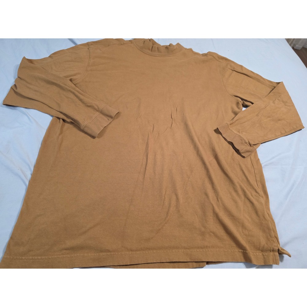Duluth Trading Mustard Tan Mock Neck Long Sleeve Shirt Ribbed Cuffs Side Slit XL